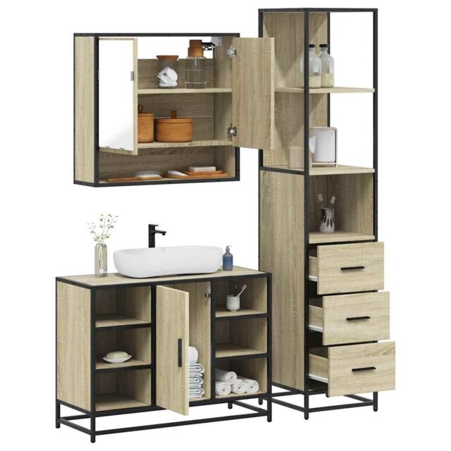 Berkfield Home 3¬†Piece Bathroom Furniture Set¬†Sonoma Oak Engineered Wood in Brown - image 1