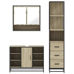 Berkfield Home 3¬†Piece Bathroom Furniture Set¬†Sonoma Oak Engineered Wood in Brown - thumbnail 5