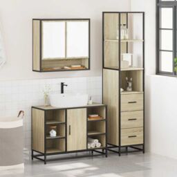 Berkfield Home 3¬†Piece Bathroom Furniture Set¬†Sonoma Oak Engineered Wood in Brown - thumbnail 3