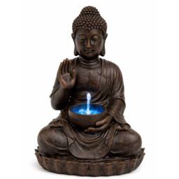 Gardenwize Solar Meditating Buddha Water Feature with Battery Back-up in Dark Brown - thumbnail 1