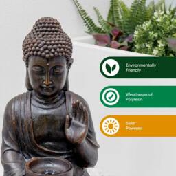Gardenwize Solar Meditating Buddha Water Feature with Battery Back-up in Dark Brown - thumbnail 4