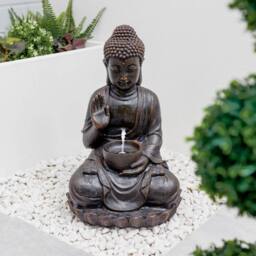 Gardenwize Solar Meditating Buddha Water Feature with Battery Back-up in Dark Brown - thumbnail 3