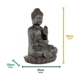 Gardenwize Solar Meditating Buddha Water Feature with Battery Back-up in Dark Brown - thumbnail 2