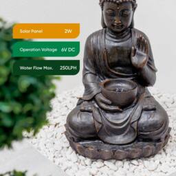 Gardenwize Solar Meditating Buddha Water Feature with Battery Back-up in Dark Brown - thumbnail 6