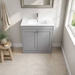 Balterley 800mm Floor Standing 2 Door Unit & Minimalist Basin 1 Tap Hole - Grey - thumbnail 3