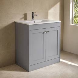 Balterley 800mm Floor Standing 2 Door Unit & Minimalist Basin 1 Tap Hole - Grey - thumbnail 4