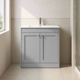 Balterley 800mm Floor Standing 2 Door Unit & Minimalist Basin 1 Tap Hole - Grey - thumbnail 6