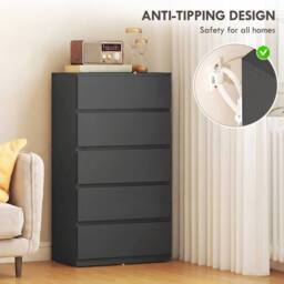 HOMCOM Bedroom Chest of Drawers, 5 Drawers Dresser, Drawer Unit in Black - thumbnail 5