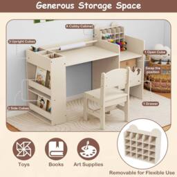 Costway Kids Art Table & Chair Set Toddler Painting Study Desk Activity Center in Natural - thumbnail 6