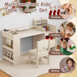 Costway Kids Art Table & Chair Set Toddler Painting Study Desk Activity Center in Natural - thumbnail 8