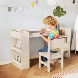 Costway Kids Art Table & Chair Set Toddler Painting Study Desk Activity Center in Natural - thumbnail 4