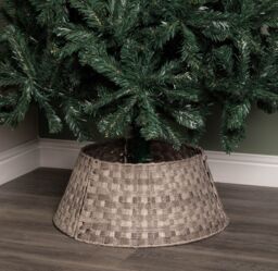 Samuel Alexander 40/58cm Medium KD Plastic Wicker Rattan Woven Christmas Tree Skirt in Grey - thumbnail 1