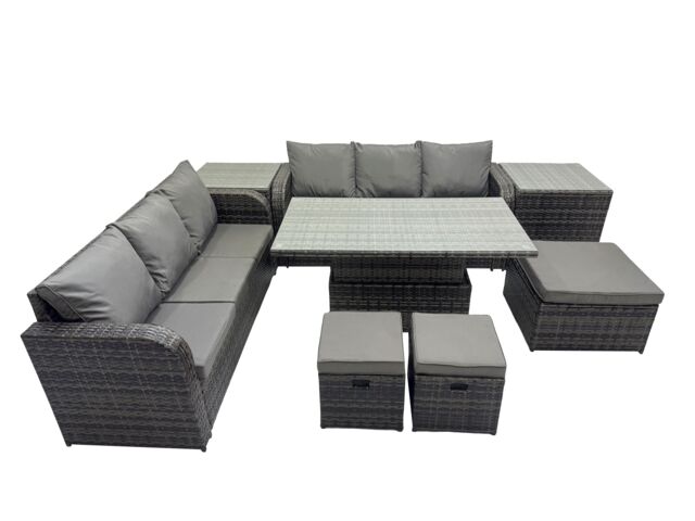 Fimous Rattan Garden Furniture Set 9-seater with 2 Side Table 3 Footstools in Dark Grey - image 1