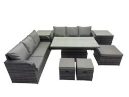 Fimous Rattan Garden Furniture Set 9-seater with 2 Side Table 3 Footstools in Dark Grey - thumbnail 1