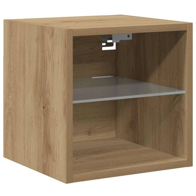 Berkfield Home TV Wall Cabinet with LED Lights Artisan Oak 30x28.5x30 cm in Brown - image 1