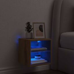 Berkfield Home TV Wall Cabinet with LED Lights Artisan Oak 30x28.5x30 cm in Brown - thumbnail 5