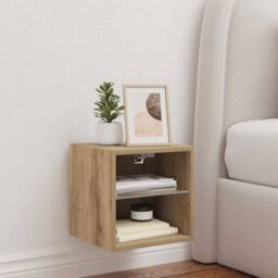 Berkfield Home TV Wall Cabinet with LED Lights Artisan Oak 30x28.5x30 cm in Brown - thumbnail 4