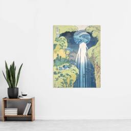 "Artery8 Amida Waterfall Kisokaido Vintage Japan Wall Art Print Hokusai in Blue - Size: W24"" x H32""" - thumbnail 4