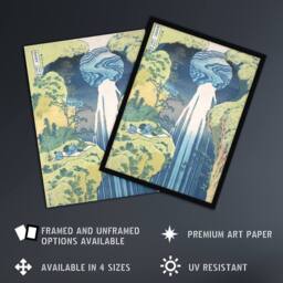 "Artery8 Amida Waterfall Kisokaido Vintage Japan Wall Art Print Hokusai in Blue - Size: W24"" x H32""" - thumbnail 2