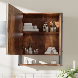 H&O Direct Wall-Mounted 3-Tier Mirror Cabinet with Metal Frame in Brown - thumbnail 2