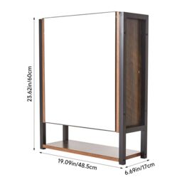H&O Direct Wall-Mounted 3-Tier Mirror Cabinet with Metal Frame in Brown - thumbnail 6