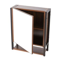 H&O Direct Wall-Mounted 3-Tier Mirror Cabinet with Metal Frame in Brown - thumbnail 3