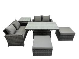 Fimous Outdoor Love Sofa Set 6 Seat Rattan Garden Furniture Set & Big Stools in Dark Grey - thumbnail 1