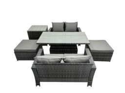 Fimous Outdoor Love Sofa Set 6 Seat Rattan Garden Furniture Set & Big Stools in Dark Grey - thumbnail 2