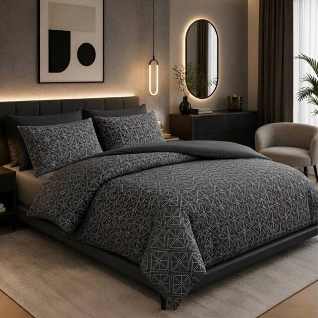 Pamposh Modern Duvet Cover Set Reversible Quilt Covers Bedding Sets in Charcoal - Size: King - image 1