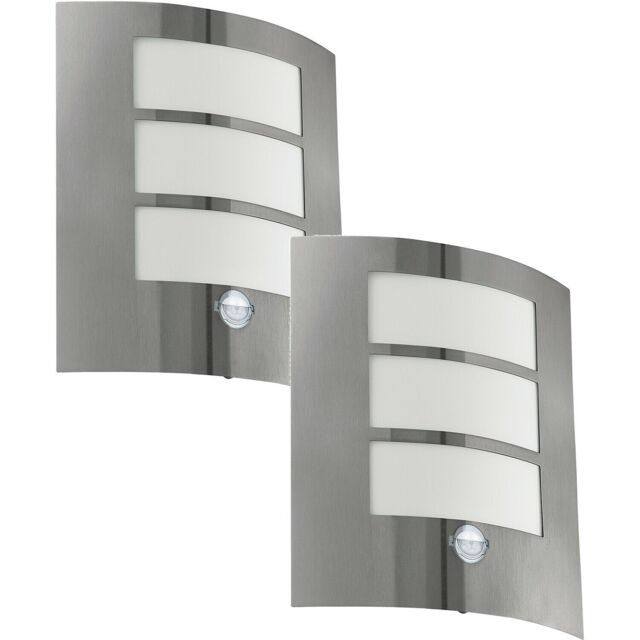 Loops 2 PACK IP44 Outdoor Wall Light & PIR Motion Sensor Stainless Steel 60W E27 in Metallics - image 1