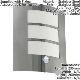 Loops 2 PACK IP44 Outdoor Wall Light & PIR Motion Sensor Stainless Steel 60W E27 in Metallics - thumbnail 2