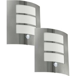 Loops 2 PACK IP44 Outdoor Wall Light & PIR Motion Sensor Stainless Steel 60W E27 in Metallics