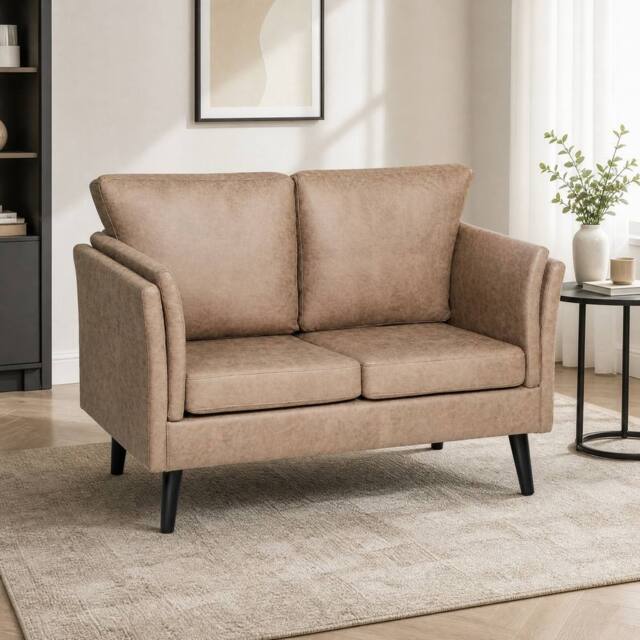 STILVORA 2 Seater Sofa with Rubber Wood Legs in Brown - image 1