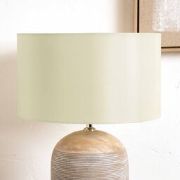 Ruma Taupe Silk Lined Cylinder Shade For Table Lamps in Beige - Size: 18 inches