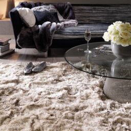 The Rug Shop UK Handmade Plain Shaggy Sparkle Luxurious Anti-Shed Area Rug in Beige - Size: 140 cm x 200 cm