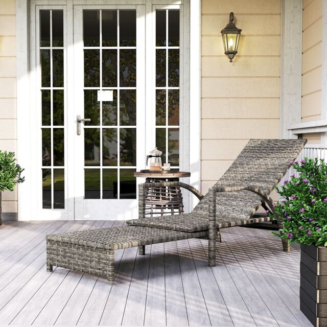 OUTSUNNY PE Rattan Sun Lounger with 4-Level Adjustable Backrest, Mixed-grey in Grey - image 1