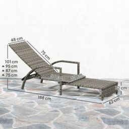 OUTSUNNY PE Rattan Sun Lounger with 4-Level Adjustable Backrest, Mixed-grey in Grey - thumbnail 3