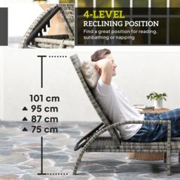 OUTSUNNY PE Rattan Sun Lounger with 4-Level Adjustable Backrest, Mixed-grey in Grey - thumbnail 4