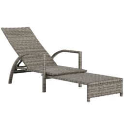 OUTSUNNY PE Rattan Sun Lounger with 4-Level Adjustable Backrest, Mixed-grey in Grey - thumbnail 2