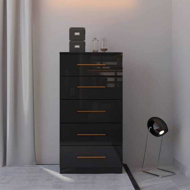 MN Furniture High Gloss Chest of Drawers 5 Drawer Storage Unit Black - image 1