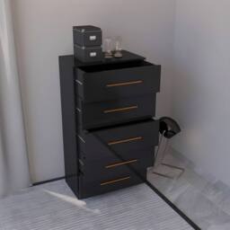 MN Furniture High Gloss Chest of Drawers 5 Drawer Storage Unit Black - thumbnail 2
