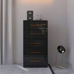 MN Furniture High Gloss Chest of Drawers 5 Drawer Storage Unit Black - thumbnail 1