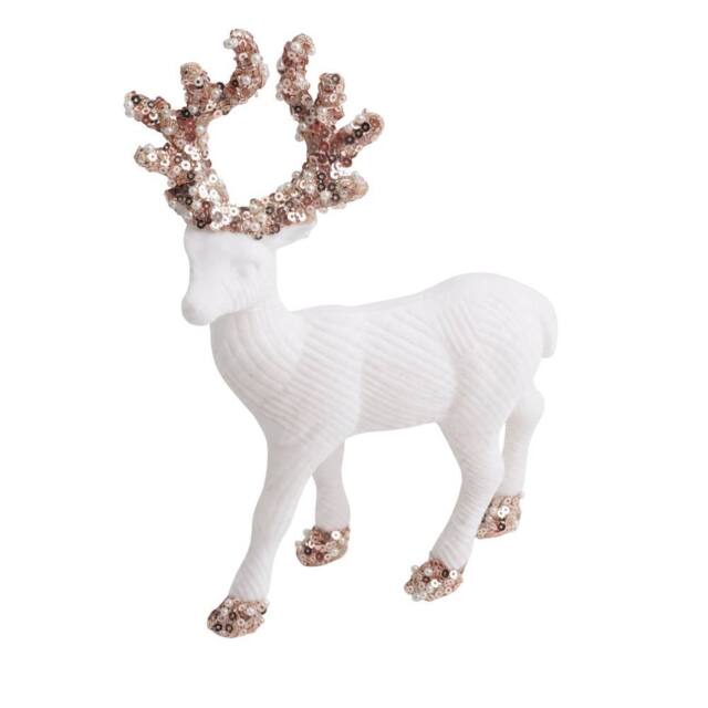 Shatchi 20cm Velvet Deer Christmas Reindeer Figurine in White - Size: 20 cm - image 1