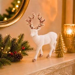 Shatchi 20cm Velvet Deer Christmas Reindeer Figurine in White - Size: 20 cm - thumbnail 2