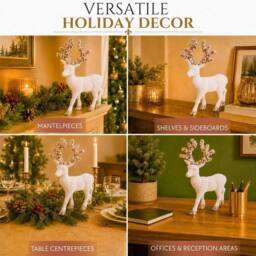 Shatchi 20cm Velvet Deer Christmas Reindeer Figurine in White - Size: 20 cm - thumbnail 6