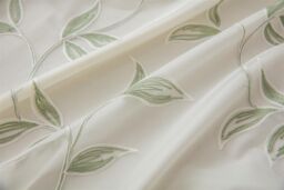 Luxury Living Leaf Embroidered Tulle Voile Curtains Ring Top in Green - Size: 147 cm width x 183 cm drop - thumbnail 6