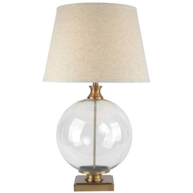 Lemon Pavilion Furniture and Decor Lunel Orb Table Lamp with Edged Linen Shade - L48 x W48 x H79 cm Brass in Gold - image 1