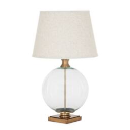 Lemon Pavilion Furniture and Decor Lunel Orb Table Lamp with Edged Linen Shade - L48 x W48 x H79 cm Brass in Gold - thumbnail 2