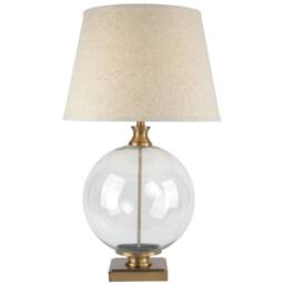 Lemon Pavilion Furniture and Decor Lunel Orb Table Lamp with Edged Linen Shade - L48 x W48 x H79 cm Brass in Gold - thumbnail 1