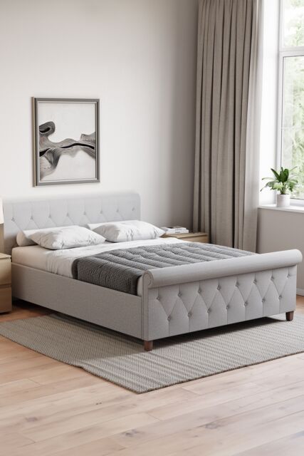 Home Discount Vida Designs Vittorio King Size Bed Frame (Crushed Velvet Silver, Light Grey Velvet, Light Grey Linen) Bedroom Furniture - image 1